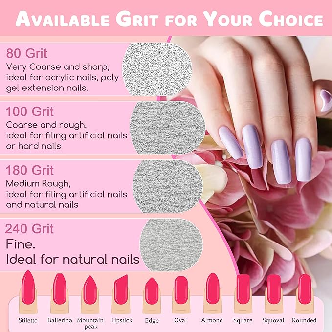 80/80 Grit, 12pcs nail file for Poly Nail Extension Gel Emery Boards, for Acrylic Nails Coarse for False Nails Manicure Pedicure Tools for Home Salon