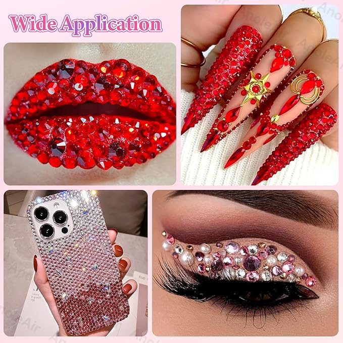 22000Pcs Pink Red Rhinestones for Bedazzling, Jelly Bedazzling Resin Gems 3-5mm, Pink White Gems Bedazzling Kit for Crafting, Flatback Color Red Hot Pink AB Gems for Nails Face Makeup Tumblers
