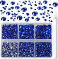 Bymitel 5000 Pieces 6 Mixed Sizes Glue Fix on Glass Rhinestones Round Crystal Gems Flatback for DIY Jewelry Making with one Picking Pen (6-Sizes 5000PCS, Sapphire)