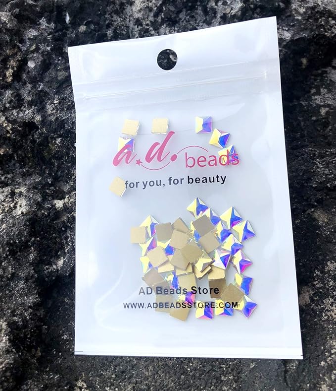 AD Beads Top Czech AB Crystal Flatback Rhinestone Nail Art Decoration Multi Shape (S14 Square 4mm, 100 Pcs)