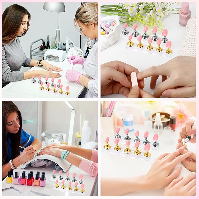 Nail Stand Nail Holder for Painting Nails 2 Sets Press on Nails Stand Display with 96 Pcs Reusable Adhesive Putty Clay Magnetic Acrylic Nailss Art Tools Accessories for DIY Salon Supplies Gold, Silver