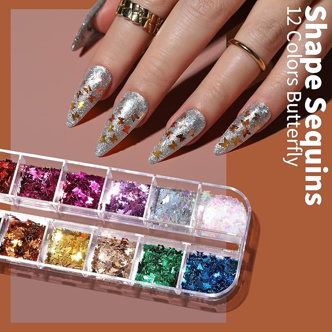 FANDAMEI Nail Tools, Nail Art Brushes Set, Nail Art Dotting Tools, Nail Stickers, Butterfly Nail Art Sequins, Nail Foils, Nail Art Flakes Iridescent, Nail Art Kits, Rhinestones For Nails Design