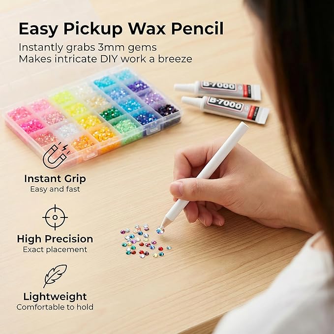 16000Pcs 3mm Rhinestones for Bedazzling, Bedazzler Kit with Rhinestones and Tools, Flatback Resin Jelly AB Colorful Rainbow Crystals Gems Set with Glue for Nail Art Crafting Clothes Crafts