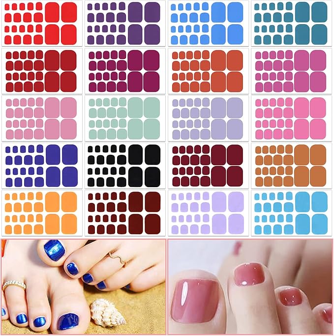 SILPECWEE 20 Sheets Toenail Sticker Wraps - Solid Color Gel Nail Strips for Women's Manicure - Self-Adhesive Nail Polish Art Sticks - 1pc File Included