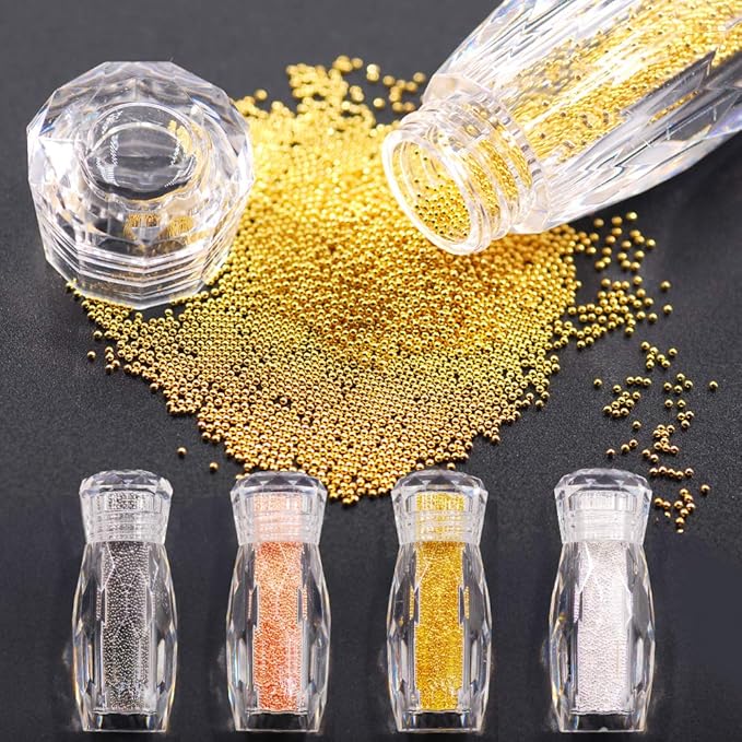 1.0MM Metallic Caviar Nail Beads The Shape Of Round For Nail Art Decoration 3D Metal Nail Ball Set Of 4
