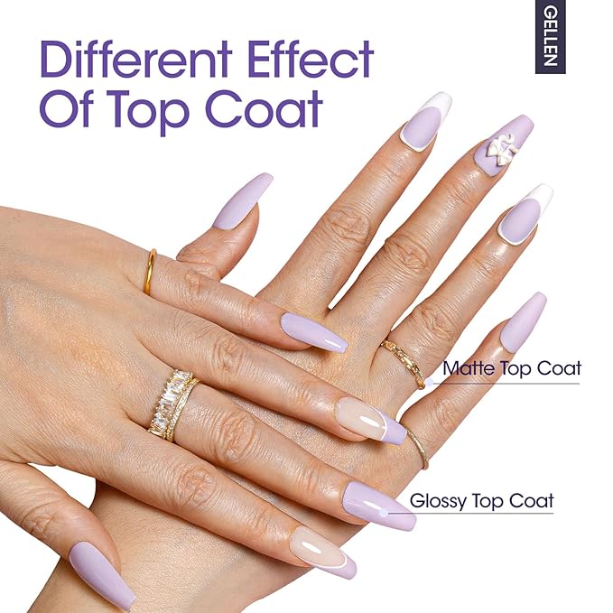 GELLEN 3Pcs Gel Base and Top Coat - 18ML Base Coat Nail Polish, Matte & Glossy No Wipe Clear Top Coat Gel, Soak Off UV Lamp Gel Polish Set for Starter