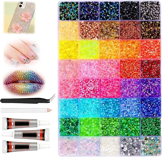 Bedazzling Kit with 40000Pcs 3mm Multicolor Resin Rhinestones & B7000 Glue Complete Bejeweled Kit with Rhinestones for Crafting, Nail Charms, Diamond Art Accessories,Kids, Books and DIY Projects
