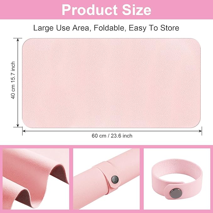 Nail Art Table Mat,Foldable Nail Arm Rest Pad for Nails,Soft Microfiber PU Leather Nail Table Pad, Waterproof Nail Mat For Nail Tech, Manicure Pad for Nail Technician Salon Home-Pink