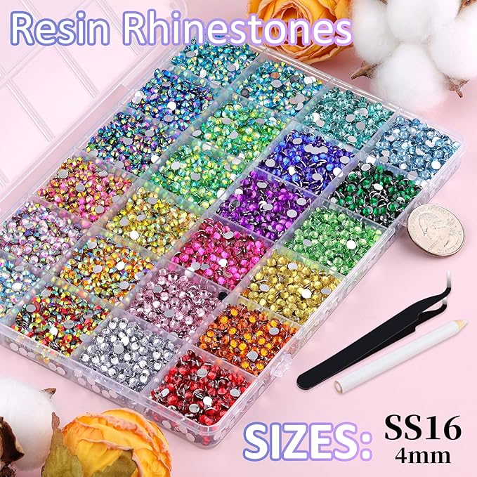 12600Pcs Resin Rhinestones with Tweezers for Crafting, Mixed-Color 4mm Bedazzling Crystal with 3Pcs 10ml B7000 Jewelry Glue for DIY Crafts Clothing Tumblers Shoes Fabric Nail Art