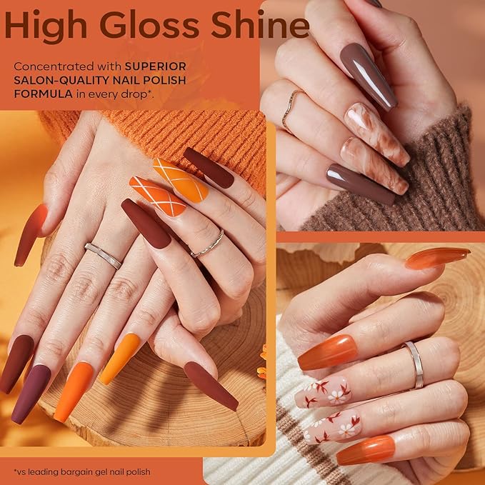 modelones 24 PCS Gel Nail Polish Kit, 20 Colors Fall Pink Brown Nude Orange Gel Polish Set with Glitter, Glossy and Matte Top Base Coat Home DIY Manicure Nail Art Design Gifts