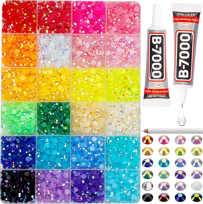 4500Pcs 5mm Rhinestones for Bedazzling, Bedazzler Kit with Rhinestones and Tools, Flatback Resin Jelly AB Colorful Rainbow Crystals Gems Set with Glue for Nail Art Crafting Clothes Crafts