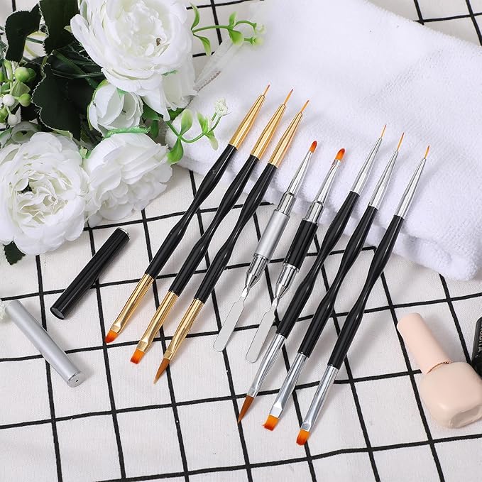 8 PCS Dual-Ended Gel Nail Brushes Set for Professional Salon and Home DIY Use, Includes Nail Liner Brushes, Nails Art Pen