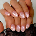Cat Eye Press on Nails Short, Chrome Press on Nails Oval, Thick Glazed Light Baby Pink Fake Nails Press ons for Women, Reusable Magnet Bling Glitter Glue On Nails Almond in 15 Sizes, 30 Pcs