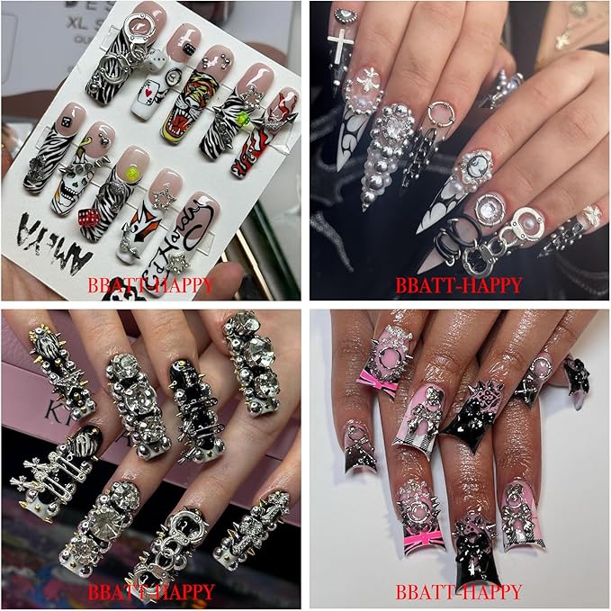 144PCS Nail Charms for Acrylic Nails,Silver Star Planet Cross Punk Door Handle Pin Handcuffs Mechanical Parts Alloy Nail Art Accessories,Nail Jewels for Nail Art Supplies Craft DIY, Mix