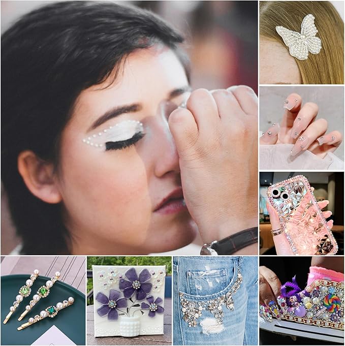 Craftdady 4104Pcs Acrylic Pearls Rhinestone Stickers Heart Star Half Round Stick On Face Gems Stick On Nail Body Acrylic Beads for Halloween Makeup Nail Art Wedding Scrapbook