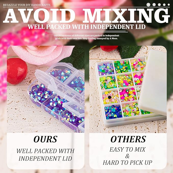 7000PCS Resin Rhinestones with Tweezers for Crafting, 2/3/4/5/6mm Flatback Jelly Rhinestones, 4 Box Dark Purple AB Non Hotfix Crystal Gems for DIY Crafts Mugs Tumblers Clothes Makeup Nail