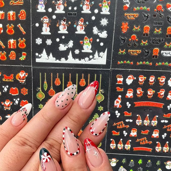30 Sheets Christmas Nail Art Stickers 3D Self-Adhesive Santa Claus Tree Nail Stickers for Nail Art Snowman Elk Nail Art Stickers Winter Nail Decals Xmas Design Nail Decals for Nail Art for Women