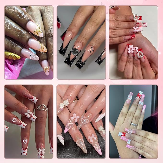 3D Nail Charms and Gems with Bows, Hearts, Rose, Flowers, Pearls, Rhinestones for Nails Design, Cute Y2K 3D Nail Decorations