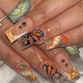 Buttterfly Press on Nails Long Square Fake Nails French Tip Press on False Nails with 3D Butterfly and Ombre Design Acrylic Long Nails Press ons Stick on Nail for Women 24pcs