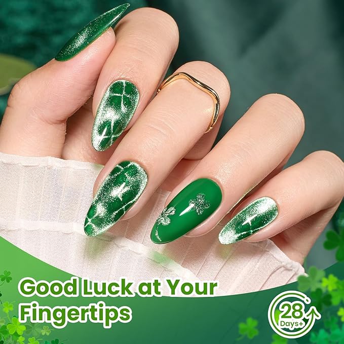 Beetles Green Spirit Cat Eye Gel Nail Polish Set - 6 Colors St Patricks Day Green Cat Eye Glitter Spring Gel Polish Kit Lime Emerald Olive Magnetic Shine Soak Off UV Manicure Gift for Women