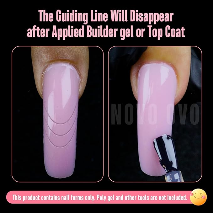 NOVO OVO Helloween Curved Square Nail Dual Forms for Poly Gel Extension with Guiding Line Inside, M L XL Reusable Full Cover Acrylic/Builder/Hard Gel Polygel Molds for Salon DIY x 15 sizes 150 Pcs
