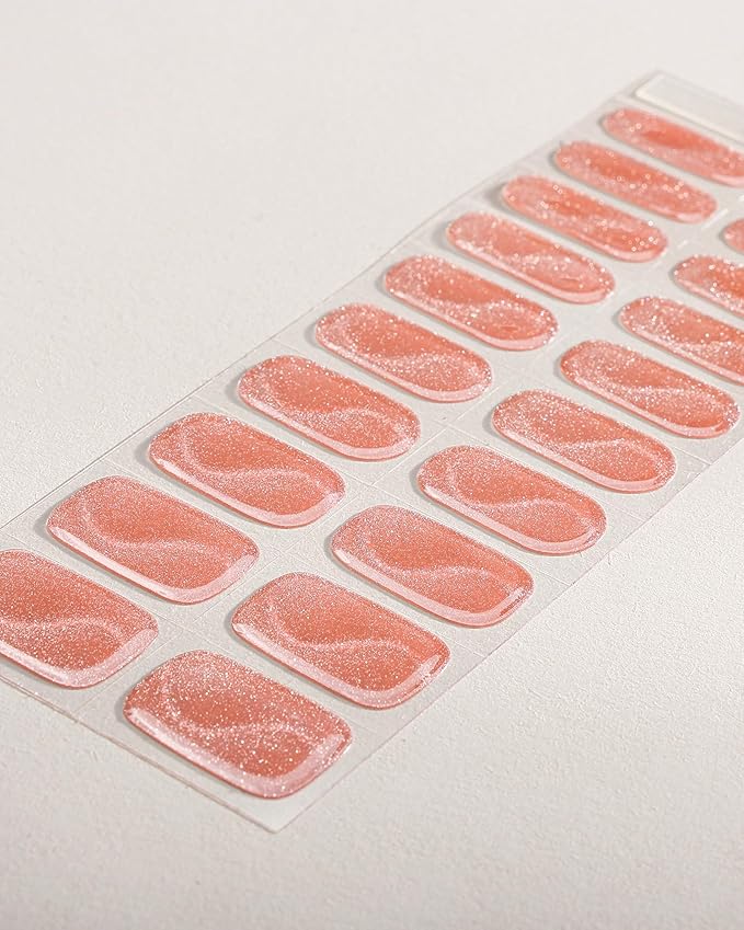 Cat Eye-Inspired 20pcs Semi Cured Gel Nail Strips - Salon-Grade DIY Wraps with Glaze Texture, Easy Application, UV Light Required for Stylish Nails