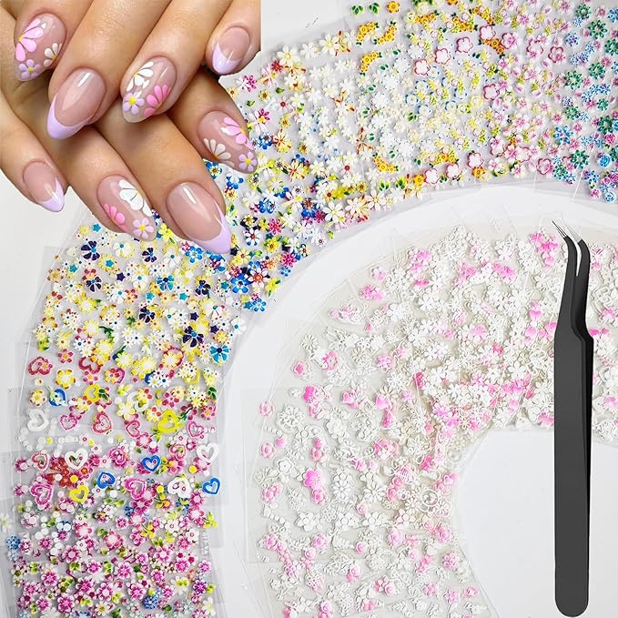 60 Sheets Flowers Nail Art Stickers Decals 3D Self-Adhesive Colorful Flower Rose Daisy Cherry Blossoms Nail Stickers Design Flowers Nail Art Supplies Charms for Nails Arts Manicure with Tweezers…