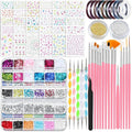 67 in 1 Nail Art Brushes Nail Art Kit,Brushes Dotting Pens with Striping Tape,Mini Metal Caviar Beads Ball,Rhinestones, Pearls,Metallic Foil Flakes,Sequins,Stickers Manicure Design Tools (Pink)