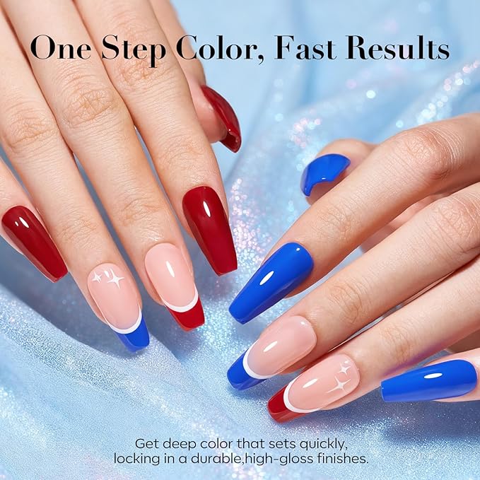 AZUREBEAUTY Dip Powder Nail Kit, Pinkish Blue Ombré 4 Colors Upgraded Brush One-Step Dipping Powder with Base & Top Coat Activator for French Nail Art Manicure Salon DIY at Home