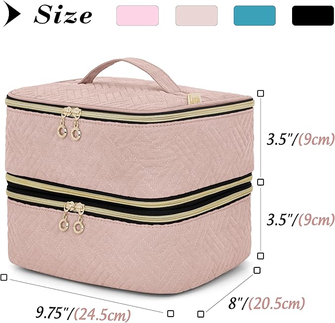 LUXJA Detachable 2 Layers Nail Polish Organizer - Hold 60 Bottles (15ml - 0.5 fl.oz), Nail Polish Case with Tools Storage Pockets (Patented Design), Pale Rose