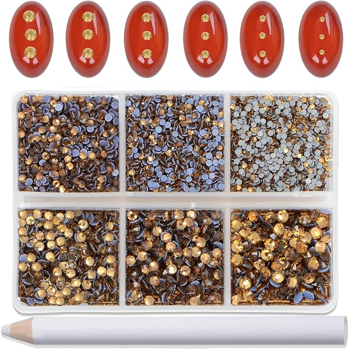 Bymitel Hotfix Crystal Rhinestones Round Gems for Crafts,Mixed 6 Sizes with Wax Pencil Kit, Lt. Topaz 1.3-3.2mm(SS3-SS12/8000pcs)