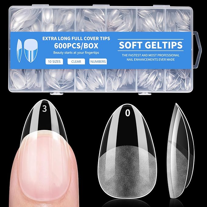 Almond Nail Tips Press on Nails, Fake Nails for DIY Home Nail Art, Long Full Cover Acrylic Nail Tips 600Pcs, Semi - Matte Finish for Salons & Gifts - Viywicz