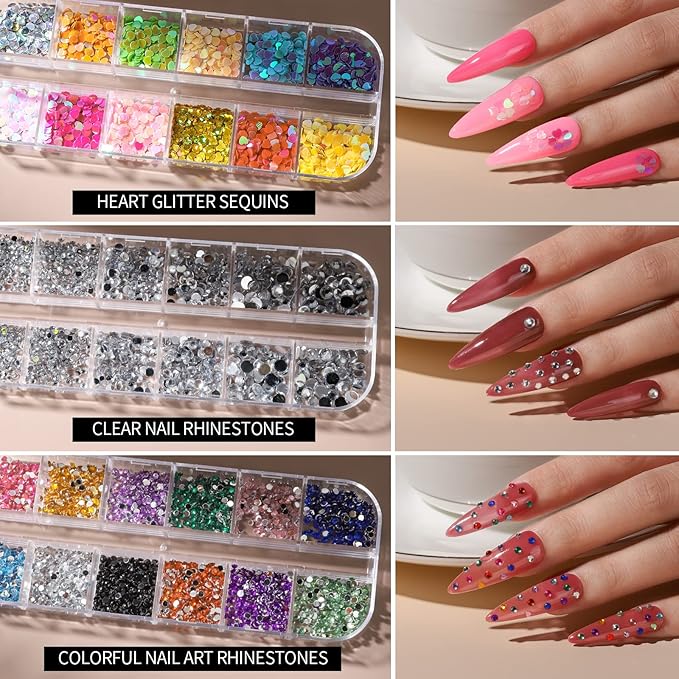 FANDAMEI Nail Art Brushes Kit, Nail Design Tools Set with Dotting Tools, Fine Nail Glitter Butterfly, Glitter Sequins, Foil Flakes, Nail Rhinestones, Dust Brush