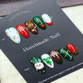 Handmade Press on Nails Medium Almond Handmade Nails with Christmas Tree Design Christmas False Nails Colorful Polka Dot Stripe Nail Press ons Reusable Holiday Fake Nails for Women Size M 10Pcs