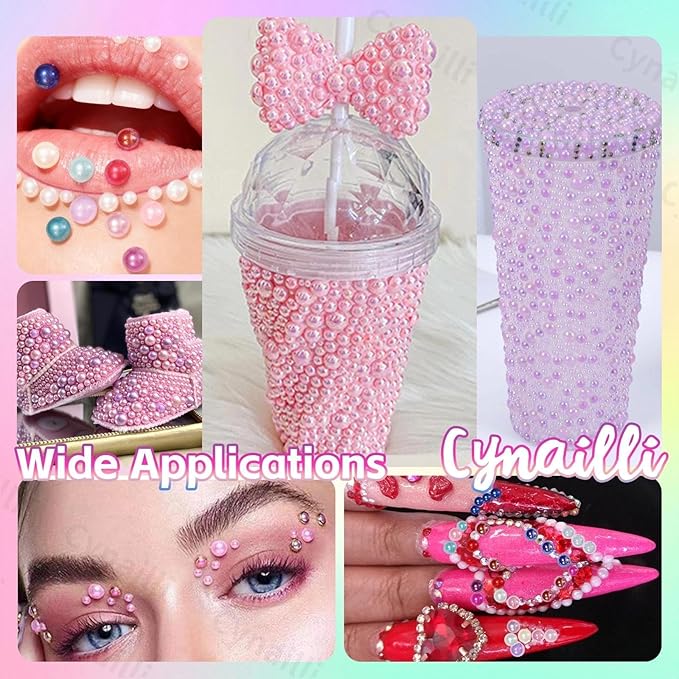 15 Grids Flatback Pearls for Crafting , 3mm-5mm Half Pearl Bedazzling Kit , Colorful Pearls Flatback Beads for DIY Nail Face Eyes Makeup Crafts Tumblers Bottles