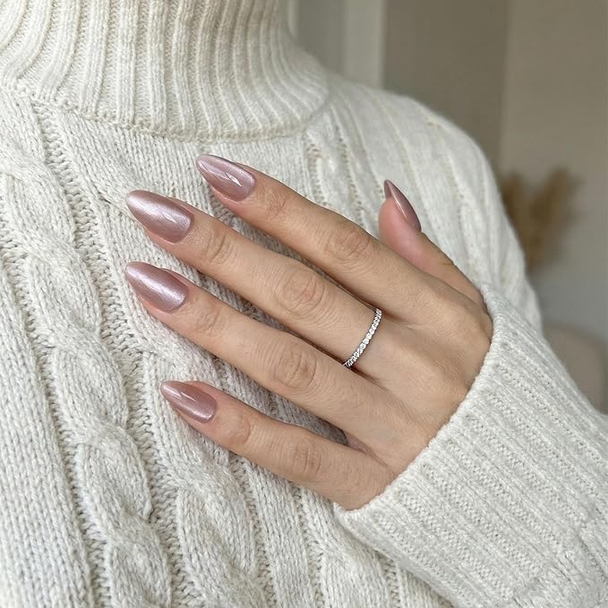 Press On Nails Short, 16 Sizes 32pcs, Almond Fake Nails Glossy, Nail Glue Included (Milky Way)