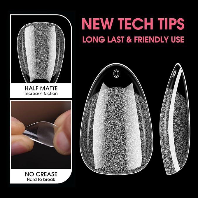 Short Almond Soft Gel Nail Tips, 120PCS Pre Buff Full Cover Shaped Nail Extenison Tips Half Matte Gel X Nail Tips Acrylic False Nail Tips