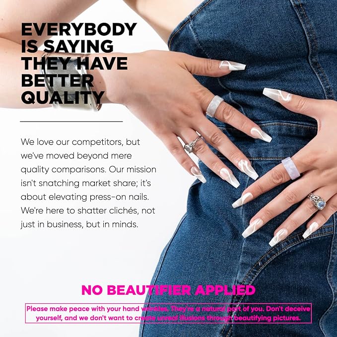 Press on Nails Almond Short Medium Long Nails with Designs press ons uñas postizas Acrylic French Tip Nails Coffin (White Waves)
