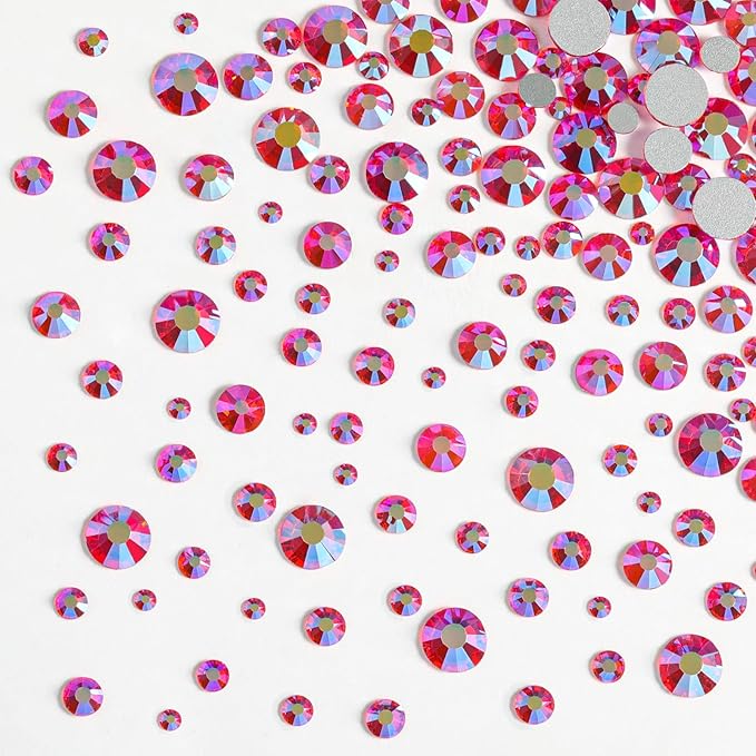 Beadsland Rhinestones for Makeup,8 Sizes 2500pcs Orange AB Flatback Rhinestones Face Gems for Nails Crafts with Tweezers and Wax Pencil,Hyacinth AB,SS4-SS30