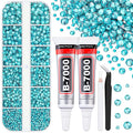 6100Pcs Resin Rhinestones for Crafting with 2Pcs 10ml B7000 Jewelry Glue, 1 Box Flatback Crystals Diamond (Teal Blue) for Bedazzling Crafts DIY Nail Art，Non Hotfix Gems for Clothing Shoes Tumblers