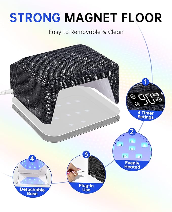 UV LED Nail Lamp 96W Nail Dryer Sparkly Gel Polish Light 4 Timer Setting Professional Quick Dry Curing Lamp with Display Auto Sensor for Salon & Home, Black