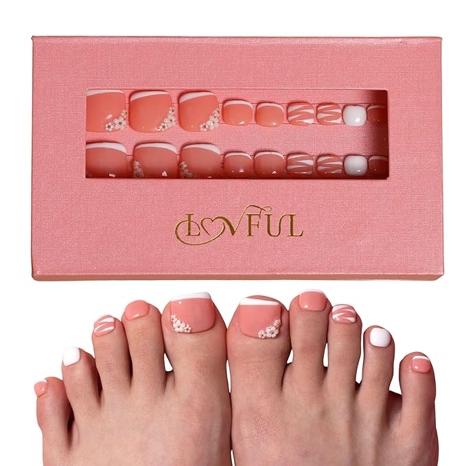 LOVFUL Press on Toenails The Lady | 20 PCS Free Size Toe Nails | Reusable Fake Nails for Toe | T271