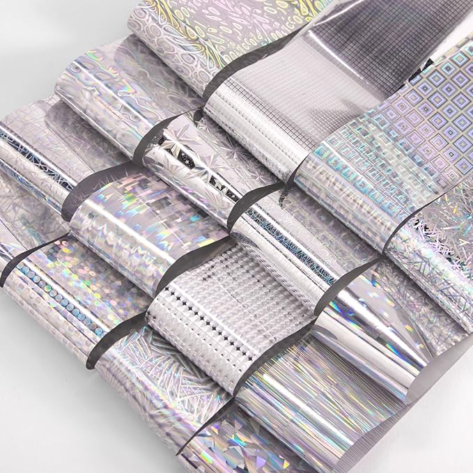 DANNEASY 300 Sheets Holographic Nail Foils Film, Iridescent Nail Art Transfer Foil Stickers Gold Metallic Neon Foil Paper Sheets Starry Sky Star Design Sticker for Nails Decoration Supplies