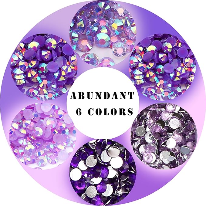 22800Pcs Jelly Rhinestones for Nail Art Flatback Purple Bulk Shiny DIY Nail Gems Decoration Resin Round Shape Crystal AB Rhinestones for Crafts