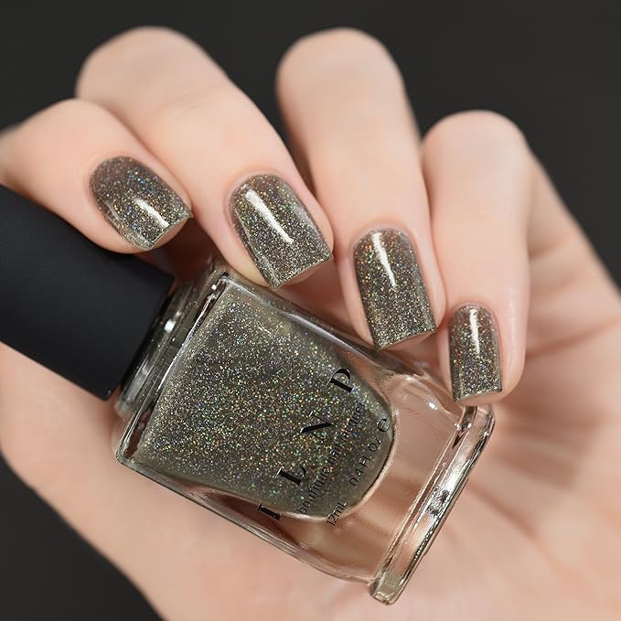 ILNP Alexander – Khaki Olive Green Holographic Nail Polish, Neutral Earth Tone, Chip Resistant Manicure, Non-Toxic Nail Lacquer, Vegan, Cruelty Free, 12ml