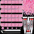 Resin Rhinestones for Crafting with 3Pcs 10ml B7000 Jewelry Glue, 3 Boxes Pink AB Flatback Gems Crystals Diamond for Bedazzling Crafts DIY Nail Art Makeup,Gems for Clothing Tumblers Shoes