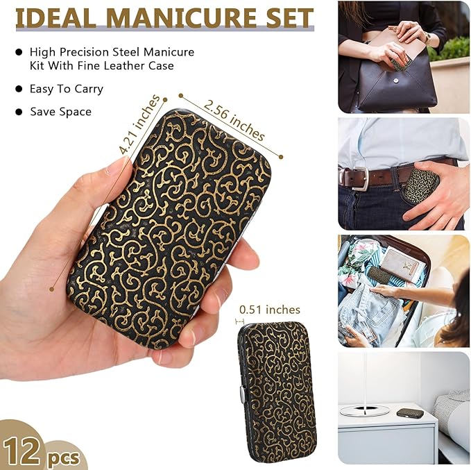 Geosar 12 Sets Manicure Set Nail Clippers Set Pedicure Kit 12 in 1 Stainless Steel Professional Grooming Kits Nail Care Tools with Travel Case for Home Tool(Modern Style)