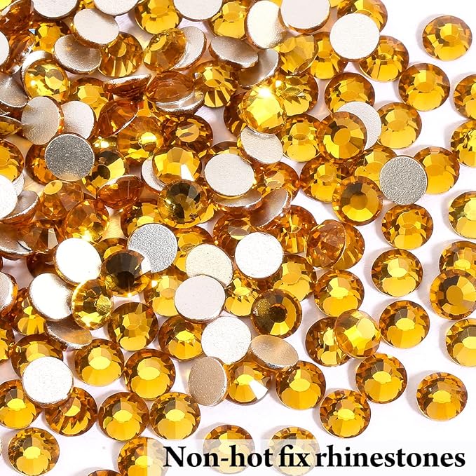 Novani Rhinestones 3000Pcs Flatback Crystal Round Loose Gemstones Glass Rhinestones for Crafts Makeup Nail Art Clothes Shoes DIY Decorations(SS6, 1.9-2.0mm,Gold Yellow)
