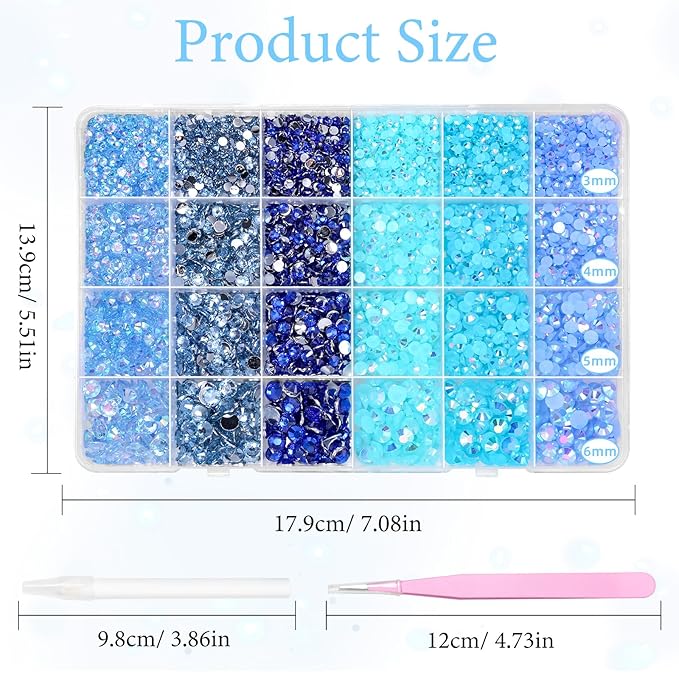 18000 Pcs 3D Blue Jelly Rhinestones for Crafting, Flatback Resin Jelly Bedazzled Gems for Crafts, 3-6 mm Half Round bedazzler Rhinestones for Nails Art Eyes Makeup DIY Crafts Supplies