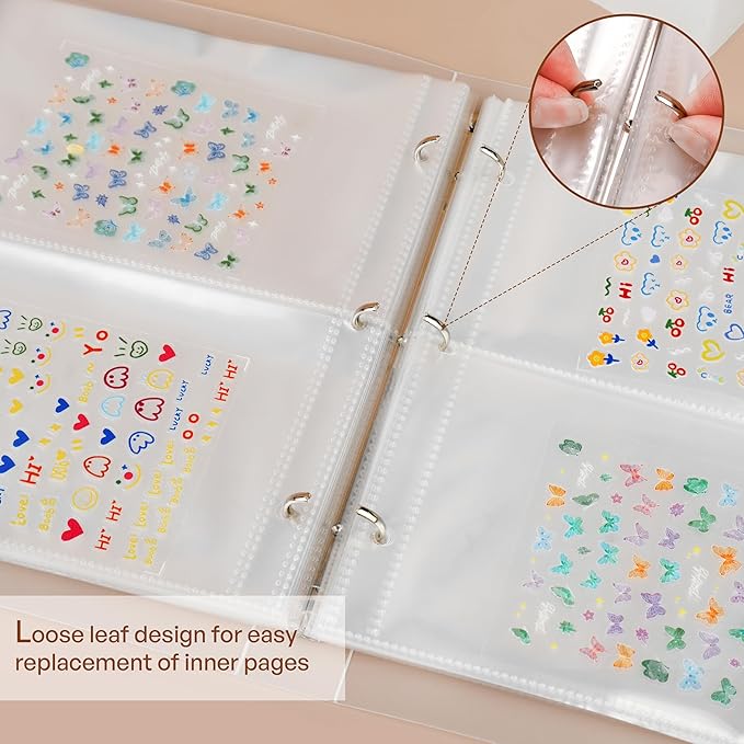 160 Slots Nail Sticker Book Nail Art Decals Sticker Organizer Binder Empty Stickers Holder DIY Design Tools (Large)